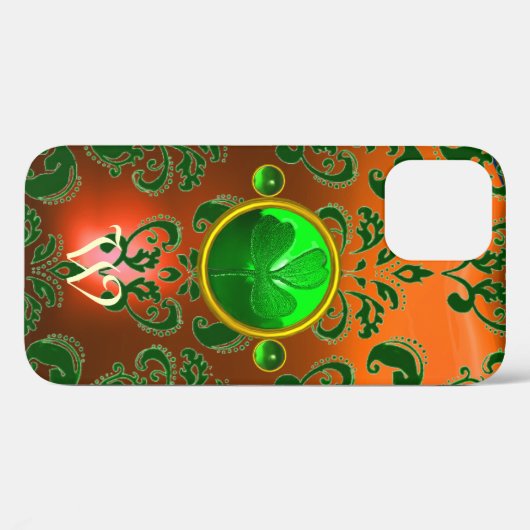 ST PATRICK'S SHAMROCK ORANJE GREEN DAMASK MONOGRAM Case-Mate iPhone CASE (Achterkant (horizontaal))