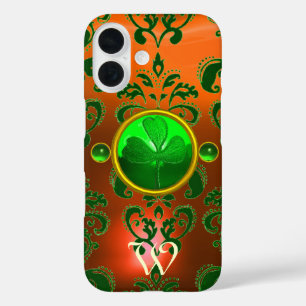 ST PATRICK'S SHAMROCK ORANJE GREEN DAMASK MONOGRAM iPhone 16 HOESJE