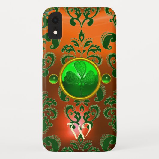 ST PATRICK'S SHAMROCK ORANJE GREEN DAMASK MONOGRAM Case-Mate iPhone CASE (Achterkant)