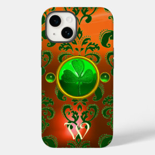 ST PATRICK'S SHAMROCK ORANJE GREEN DAMASK MONOGRAM iPhone 14 HOESJE