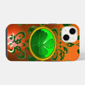 ST PATRICK'S SHAMROCK ORANJE GREEN DAMASK MONOGRAM iPhone HOESJE (Achterkant horizontaal)
