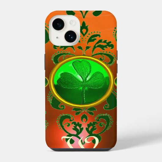 ST PATRICK'S SHAMROCK ORANJE GREEN DAMASK MONOGRAM iPhone HOESJE (Achterkant)