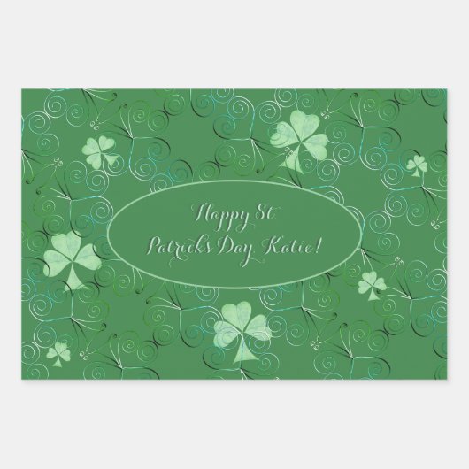 St. Patrick's Shamrocks Bord Groen Inpakpapier Vel (Voorkant 2)
