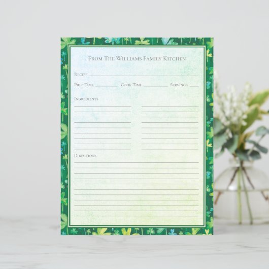 St. Patrick's Shamrocks Green Recipe Paper Sheet (Staand voorkant)