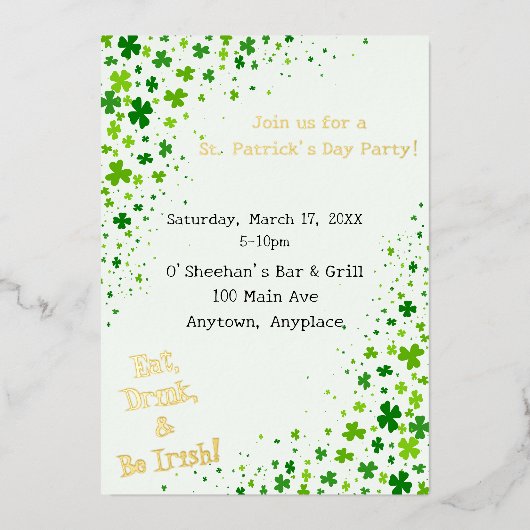St. Patrick's St. Patty's Day Feest Folie Uitnodiging (Voorkant)