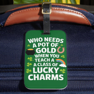 St Patricks Teacher Lucky Charm Clover Iers Bagagelabel