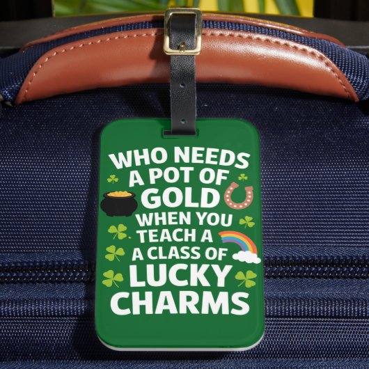 St Patricks Teacher Lucky Charm Clover Iers Bagagelabel (Voorkant Insitu 2)