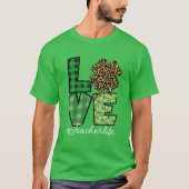 St Patricks Teacher Messy Bun Leopard Irish Teache T-shirt (Voorkant)