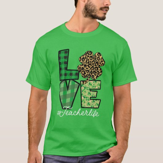 St Patricks Teacher Messy Bun Leopard Irish Teache T-shirt (Voorkant)