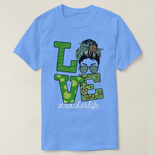 St Patricks Teacher Messy Bun Love Leopard Shamroc T-shirt (Design voorkant)