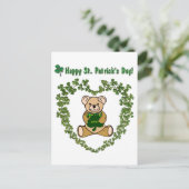 St. Patrick's Teddy Bear in Clover Heart Briefkaar Briefkaart (Staand voorkant)