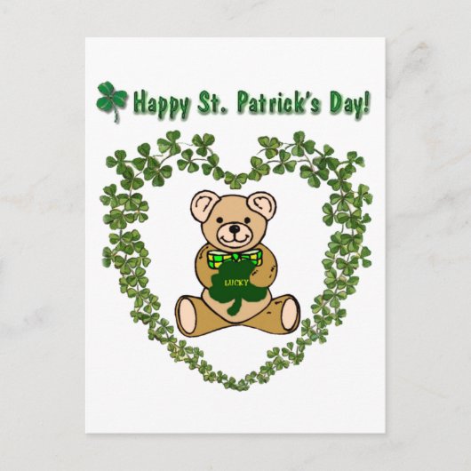 St. Patrick's Teddy Bear in Clover Heart Briefkaar Briefkaart (Voorkant)