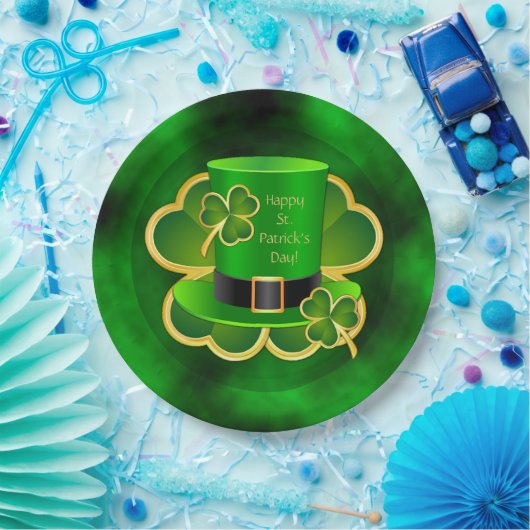 St. Patrick's Top Hat & Shamrocks Paper Borden Papieren Bordje (Feest)