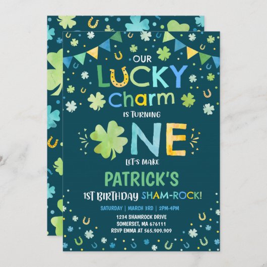 St. Patrick's verjaardagsuitnodiging Lucky Charm Kaart (Voorkant / Achterkant)