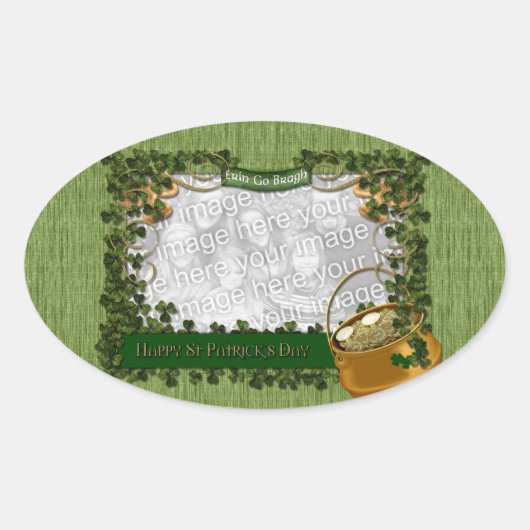 St Patricks - VOEG UW FOTO TOE - Shamrock Lijst Ovale Sticker (Voorkant)