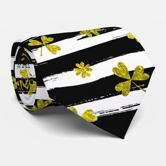 st patricks zwarte witte klaver stropdas (Opgerold)