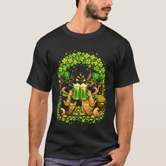 St Patricku2019s Dag Ierse Duitse Herdershond Bier T-shirt (Voorkant)