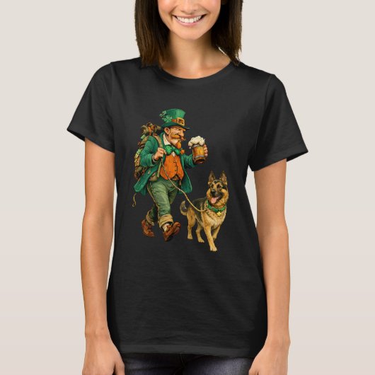St. Patricku2019s Dag Leprechaun met Bier Duitse T-shirt (Voorkant)