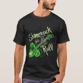 St. Pats Day Irish Shamrock Roll Clover Guitar Mus T-shirt (Voorkant)