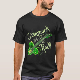 St. Pats Day Irish Shamrock Roll Clover Guitar Mus T-shirt