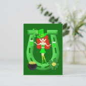 St. Pat's Day Redhead Girl Leprechaun Briefkaart (Staand voorkant)