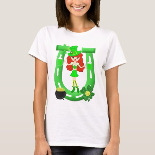 St. Pat's Day Redhead Girl Leprechaun T-shirt (Voorkant)