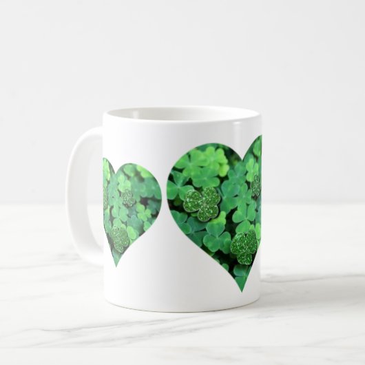 St. Patties day, groene shamrock, Ierse harten Koffiemok (Voorkant links)