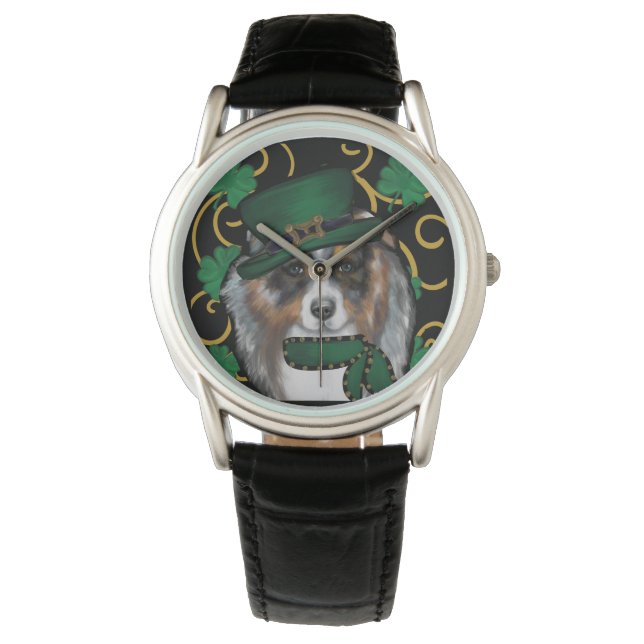 St. Patty Australian Shepherd Horloge (Voorkant)