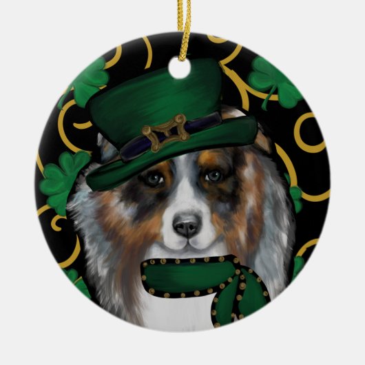St. Patty Australian Shepherd Keramisch Ornament (Voorkant)