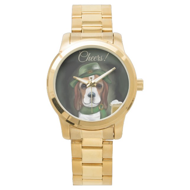 St. Patty Beagle Dog Horloge (Voorkant)