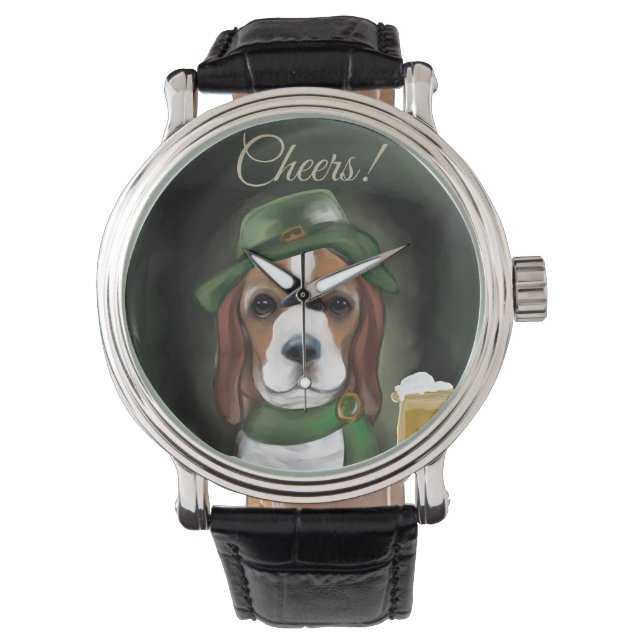 St. Patty Beagle Hond Horloge (Voorkant)