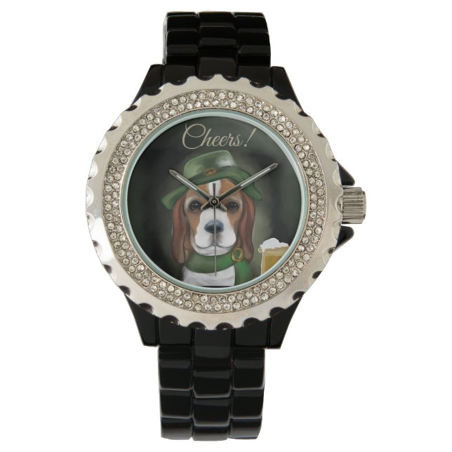 St. Patty Beagle Hond Horloge (Voorkant)