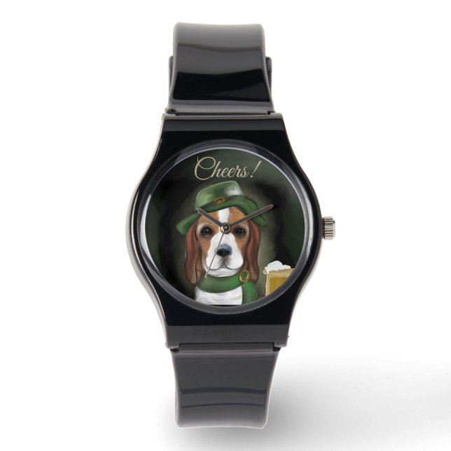 St. Patty Beagle Hond Horloge (Voorkant)