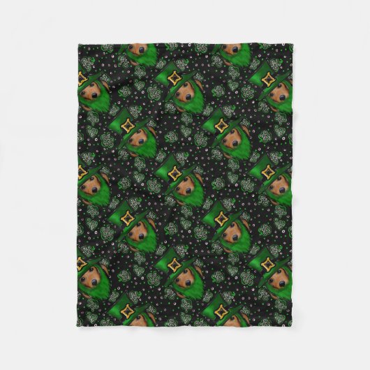 St. Patty Doxie Art Design Fleece Deken (Voorkant)