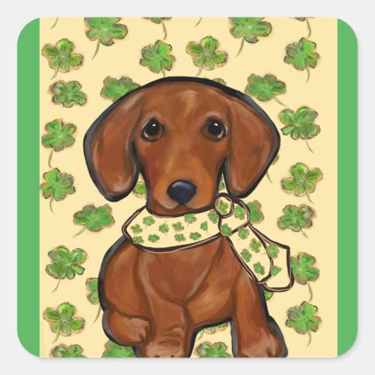 St.Patty Doxie Vierkante Sticker (Voorkant)
