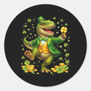 St Pattys dinosaurus draagt smoking Ierse heilige  Ronde Sticker
