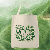 St Pattys Heart Clover Stethoscope Nurses Initials Tote Bag