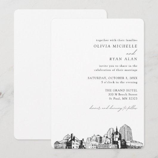 St. Paul Bruiloft Elegante skyline uitnodiging (Voorkant / Achterkant)