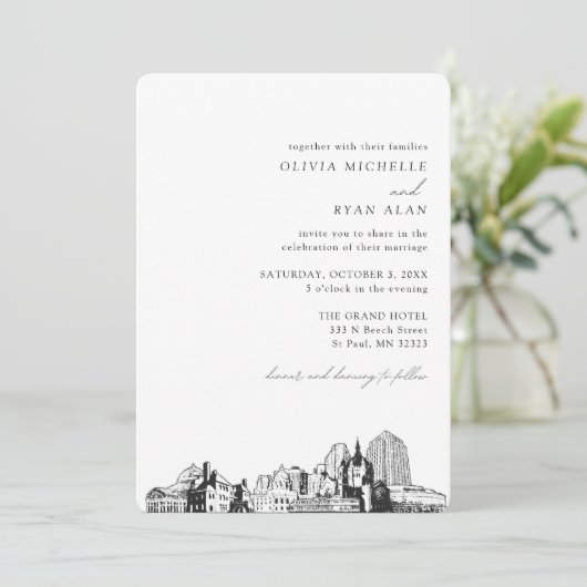 St. Paul Bruiloft Elegante skyline uitnodiging (Staand voorkant)