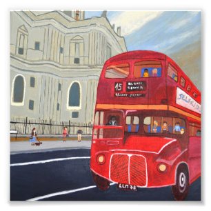 St.Paul Cathedral en London Bus Foto Uitbreiding Afdruk