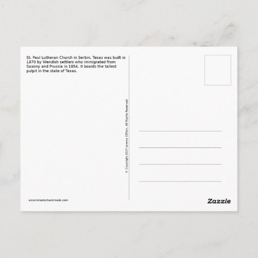 St. Paul Lutheran Church - Serbin, TX - Postkaart (Achterkant)