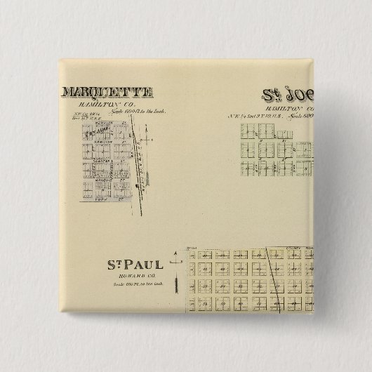 St. Paul, Marquette en St. Joe, Nebraska Vierkante Button 5,1 Cm (Voorkant)