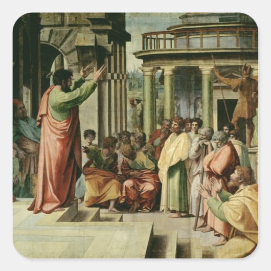St. Paul Preaching in Athene (cartoon voor de vuis Vierkante Sticker (Voorkant)