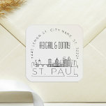 St. Paul Wedding | Afdichting van vooraf geadresse Vierkante Sticker<br><div class="desc">Bespaar tijd en maak indruk tijdens het versturen van uw huwelijksuitnodigingen. Deze voorgeadresseerde enveloppe afdichting stickers cadeaus zich in een elegante maar moderne deco-thema stijl en zijn voorzien van een illustratie van de stad St. Paul en zijn unieke skyline. De neutrale kleuren zijn geschikt om een verscheidenheid van huwelijksuitnodigingen en...</div>