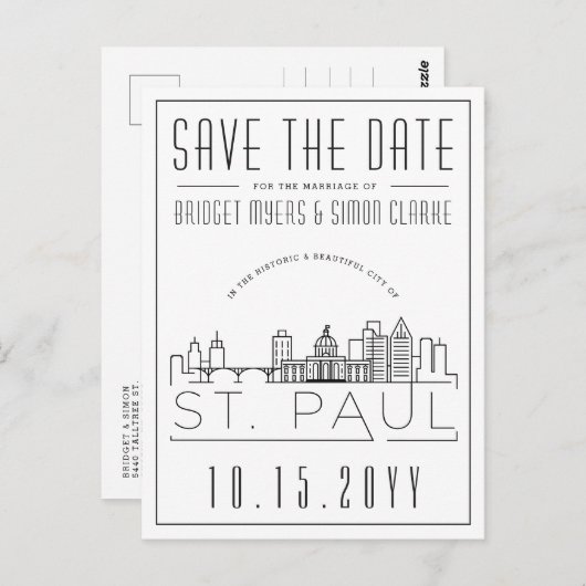 St. Paul Wedding | Gestileerde skyline De datum op Briefkaart (Voorkant / Achterkant)