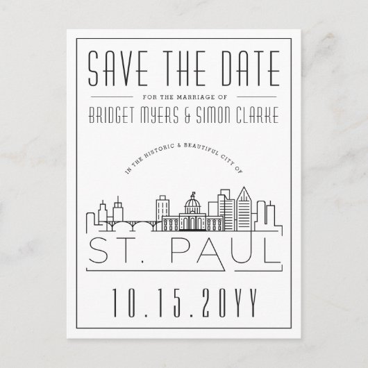 St. Paul Wedding | Gestileerde skyline De datum op Briefkaart (Voorkant)