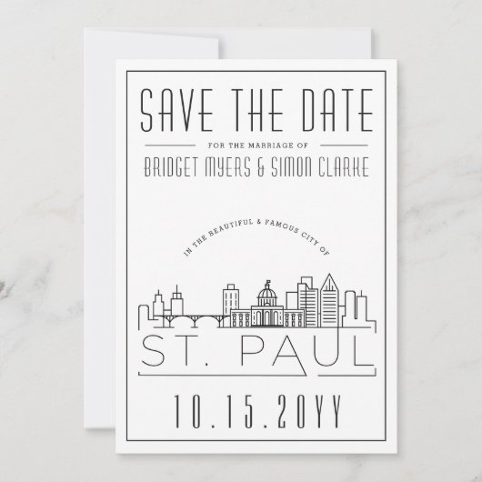 St. Paul Wedding | Gestileerde skyline De datum op Kaart (Voorkant)