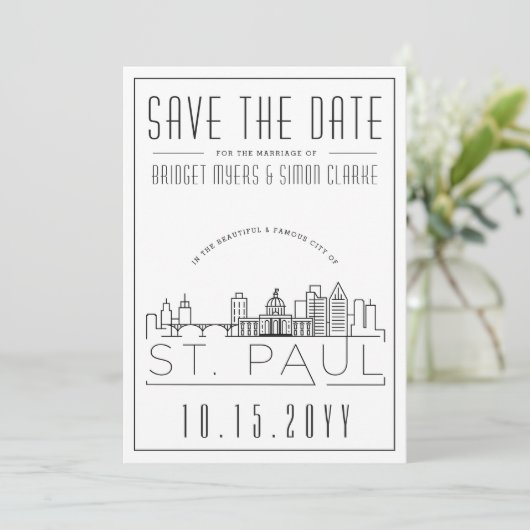 St. Paul Wedding | Gestileerde skyline De datum op Kaart (Staand voorkant)