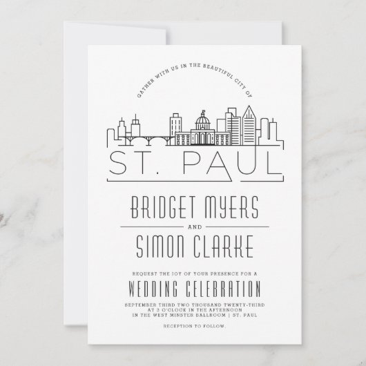 St. Paul Wedding | Gestileerde Skyline uitnodiging (Voorkant)