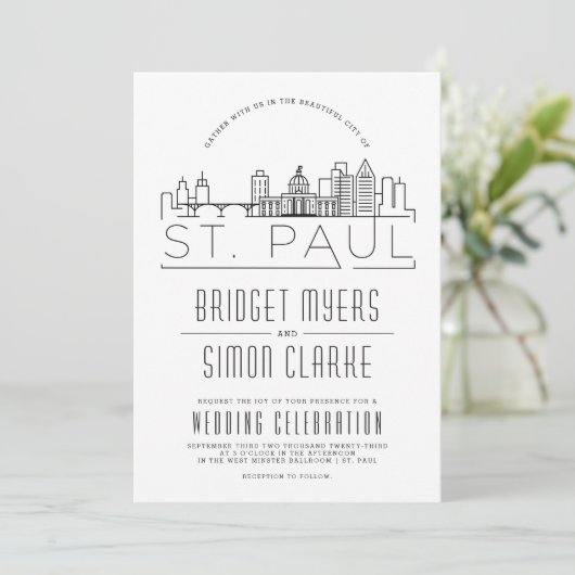 St. Paul Wedding | Gestileerde Skyline uitnodiging (Staand voorkant)